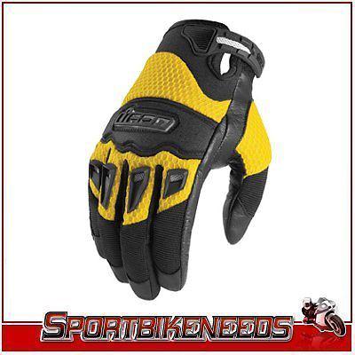 Icon twenty-niner yellow black leather gloves small sm