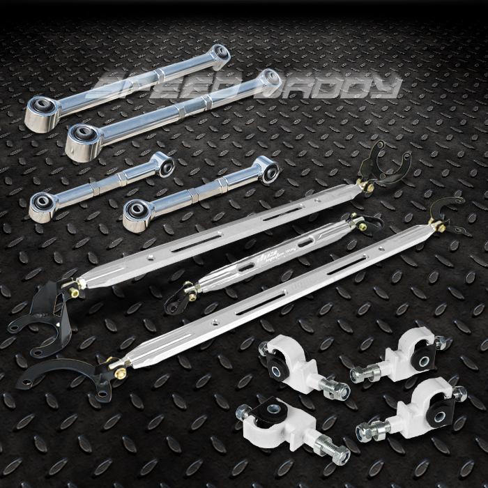 Silver rear lower+upper control arm+3pc strut bar+camber kit 90-97 honda accord