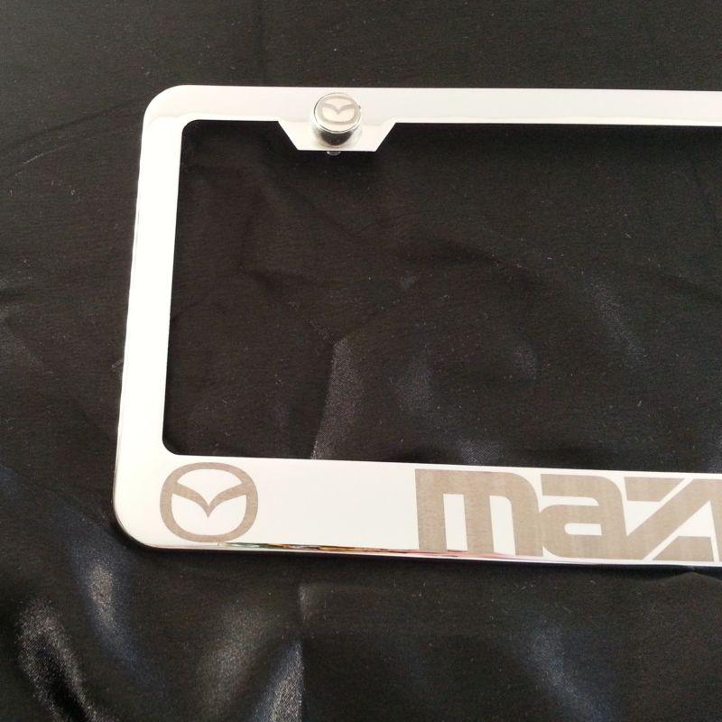 Sell MAZDA Chrome Stainless Steel License Plate Frame + Screws + Caps Laser ENGRAVE in LOS
