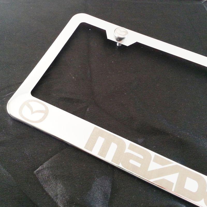 Sell MAZDA Chrome Stainless Steel License Plate Frame + Screws + Caps Laser ENGRAVE in LOS