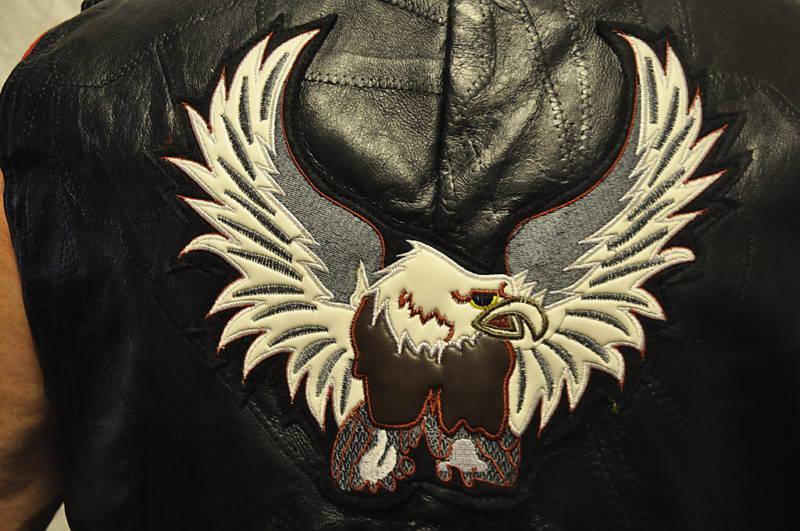 NEW Black Patch Leather EAGLE Motorcycle Biker VEST XXL, US $25.49, image 2