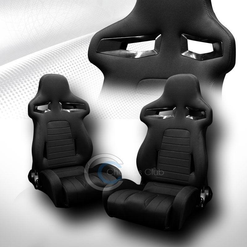 Universal br black stitch cloth car racing bucket seats+sliders pair us vehicle