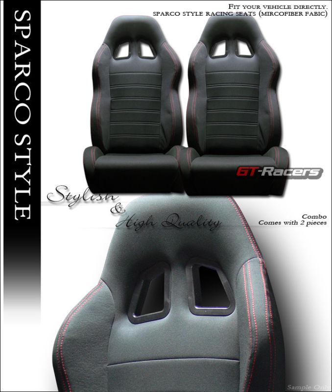 Sp sport style blk cloth red stitch car racing bucket seats+sliders l+r vw volvo