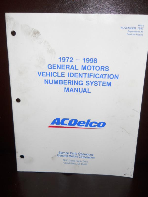 1972-1998 general motors vehicle identification numbering system manual wa-6 