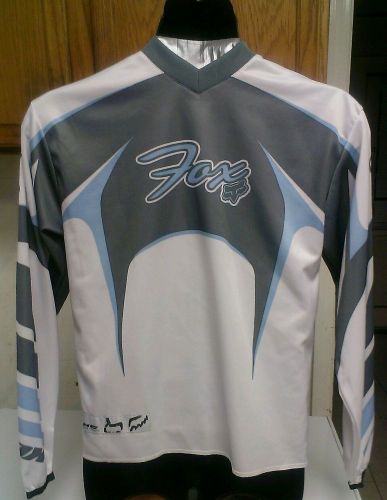 Fox racing hc men's motocross graphic white/grey/blue long sleeve jersey shirt/m