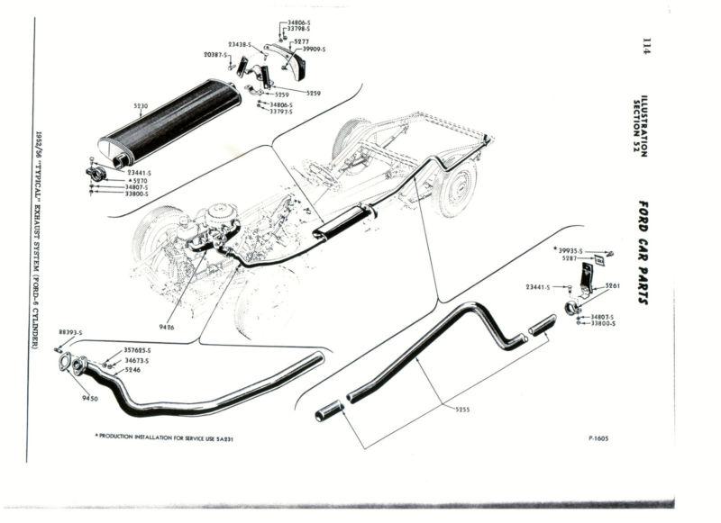 1955-1956 ford 6 cylinder exhaust system, aluminized, hardtop models only