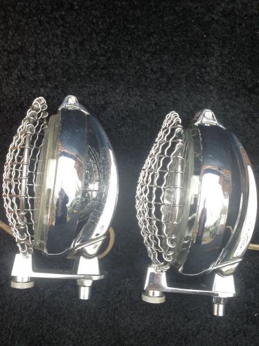 Vintage automotive driving lights by &#034;lucas&#034; w, built-in chrome stone guards