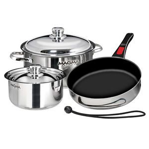 Magma nesting 7-piece induction compatible cookware stainless steel exterior &amp; s