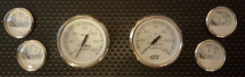 Faria stainless white inboard 6 gauge set gps speed fuel, oil, temp tachometer