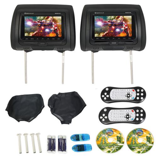 Rockville rvd721-bk 7” black dual dvd/usb/hdmi/sd car headrest monitors + games