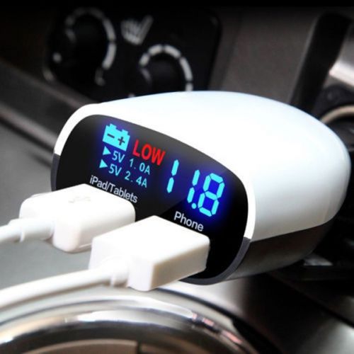 Universal 5v 2.4a+1a dual usb car charger adapter led monitor display car-charge