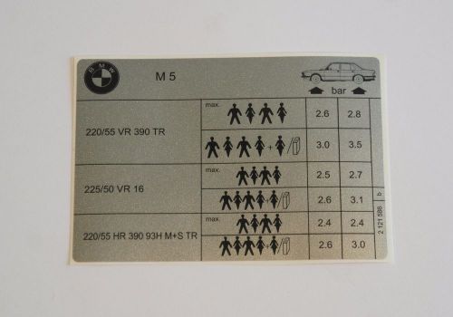 Bmw e28 m5 tire air pressure sticker m535i m88 s38 535is m-technic m-power euro