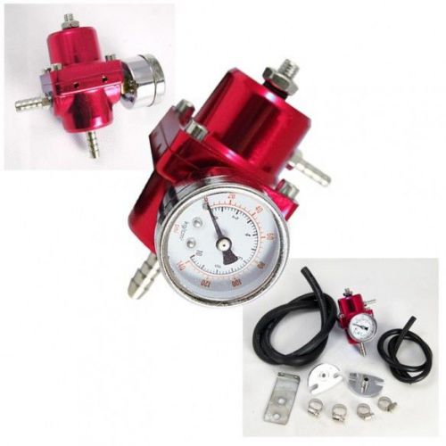 Universal red jdm fuel adjustable pressure 0-140 psi gauge regulator + hose fpr