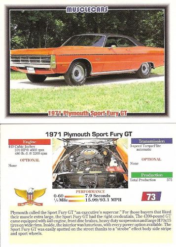 1971 plymouth sport fury gt   collector card  2 1/2&#034;x3 1/2&#034;