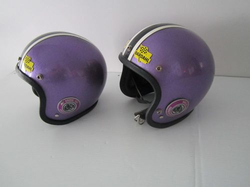 2 vintage snowmobile arctic cat purple glitter metal flakes helmets kitty cat