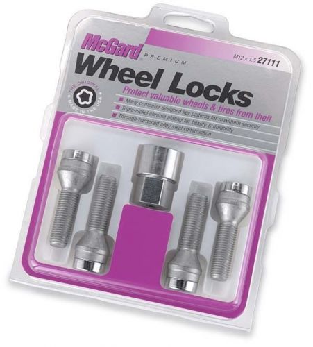 Mcgard cone seat style wheel lock bolts, chrome set of 4 locks and 1 key m12x1.5