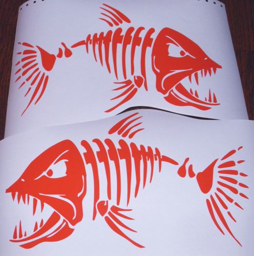 (2) skeleton fish large vinyl decals for  boat  -  fishing   red