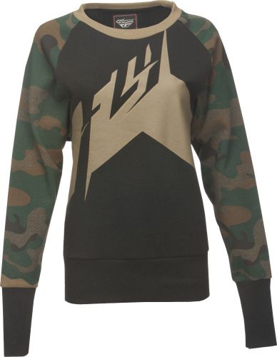 Fly racing offroad mtb bmx womens crew pullover fleece sweatshirt (camo) xs-sm