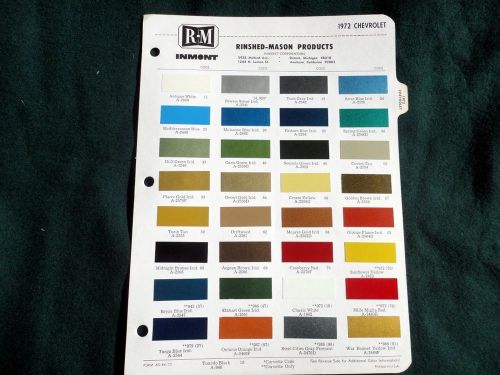 1972 chevrolet chevy  rinshed mason vintage paint automotive color chips chart