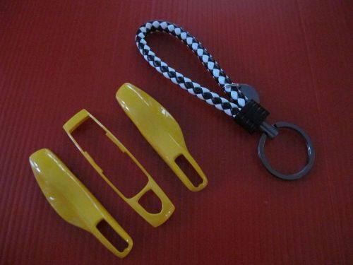 3p yellow key remote fob cover case trim + w/b pu key chain for porsche panamera
