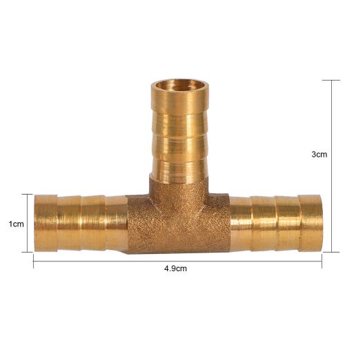 Golden 10mm brass barbed t piece 3way fuel hose joiner connector for air gas oil