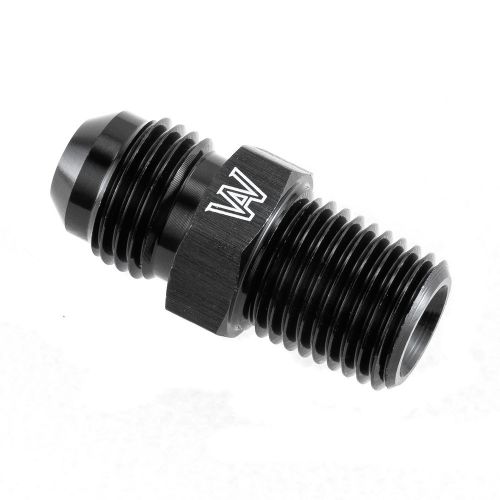 Straight 6an male flare to 1/4" npt tube pipe adapter fitting an aluminum finish