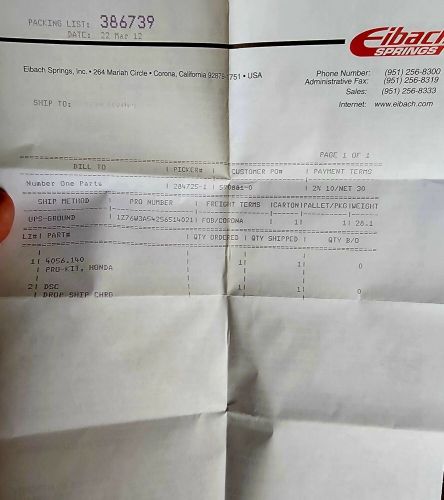 Eibach 4056.140 pro-kit performance springs 02-05 honda civic si