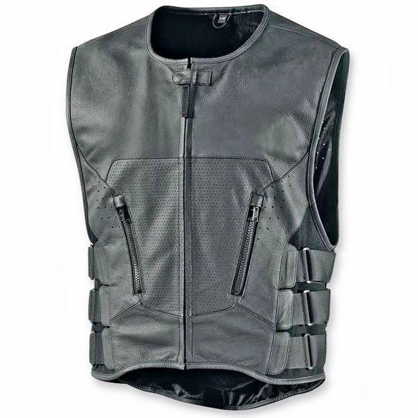 Icon regulator style leather stripped vest black small/medium s-m armor