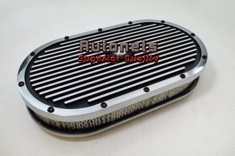 15" x 2" oval elite style aluminum air cleaner finned black top hot rat rod