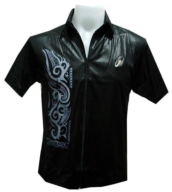New tribal scorpion tattoo leather look punk biker black shirt jacket mens sz l