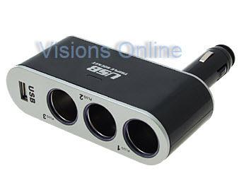 Visions 3 way socket with 1 usb car charger