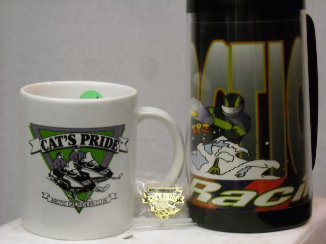 Cats pride mug, pin and zrt arctic cat snowmobile mug