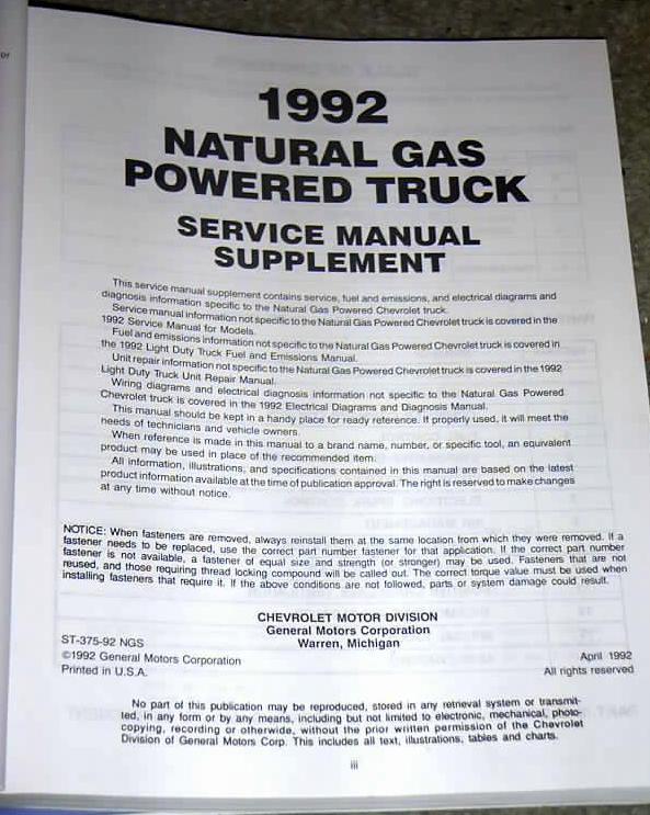 1992 GMC CHEVROLET TRUCK NATURAL GAS SUPPLEMENT MANUAL, US $14.87, image 2