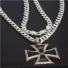 Biker maltese iron cross necklace with genuine solid sterling silver chain cool!