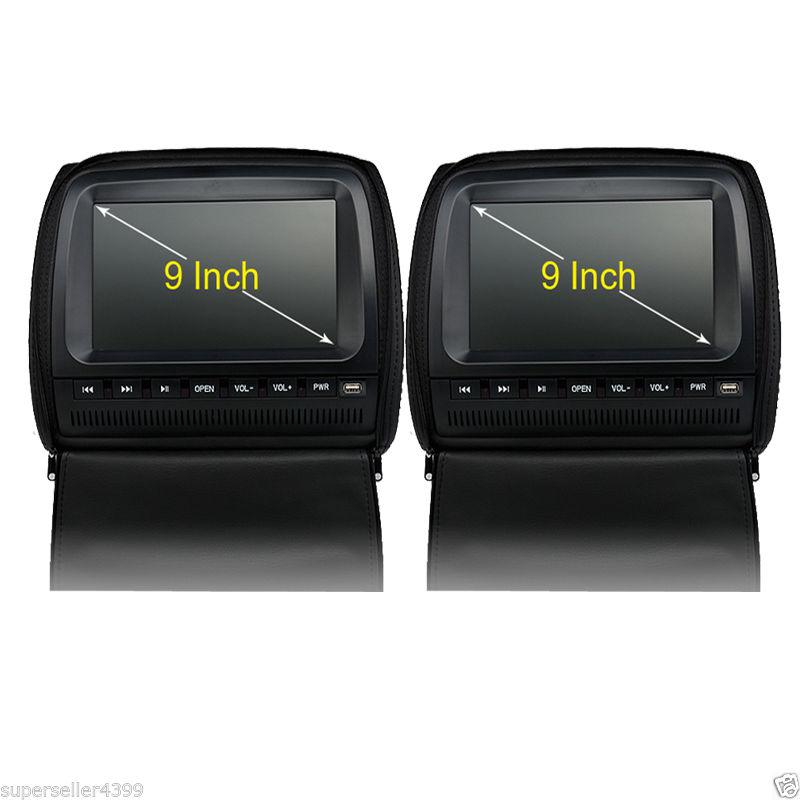 Pair of 9 inch lcd headrest car dvd player w/cover support mp3/4 games usb/sd ir