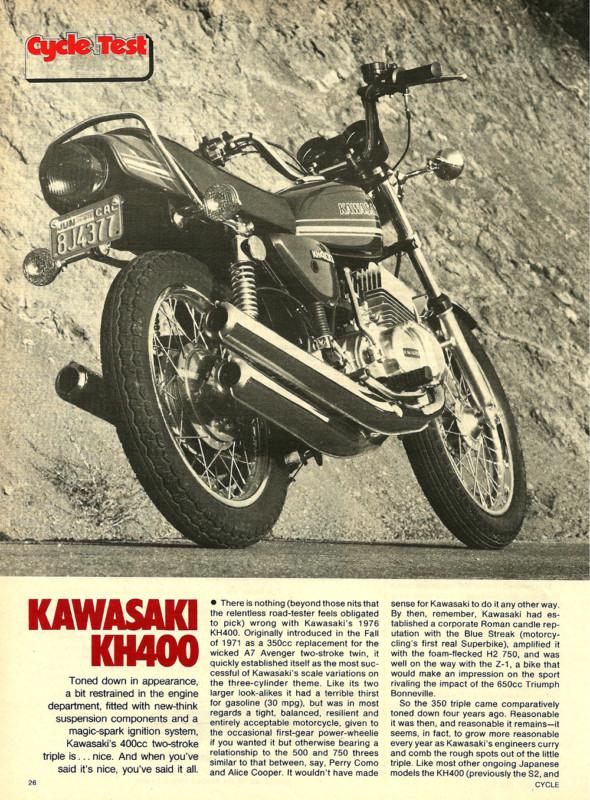 1976 kawasaki kh400 motorcycle road test with dyno specs 6 pages kh 400