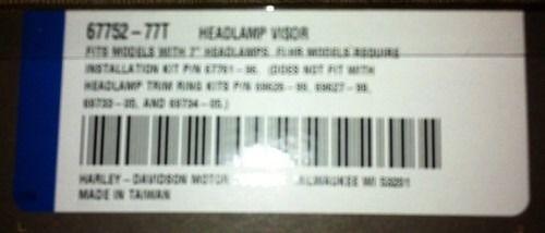 Harley Davidson Headlamp Visor 67752-77T, US $13.95, image 2