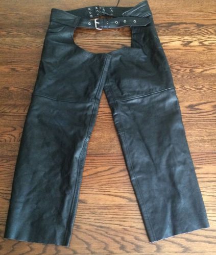 Unik premium black leather lined motorcycle chaps xxl  37&#034; to 46&#034; waist