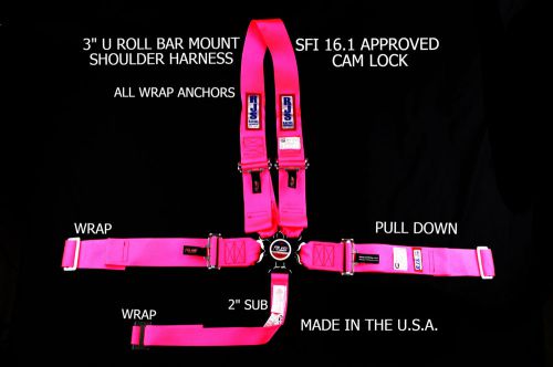 Rjs racing sfi 16.1 5pt cam lock u wrap roll bar mount belt hot pink 1029510