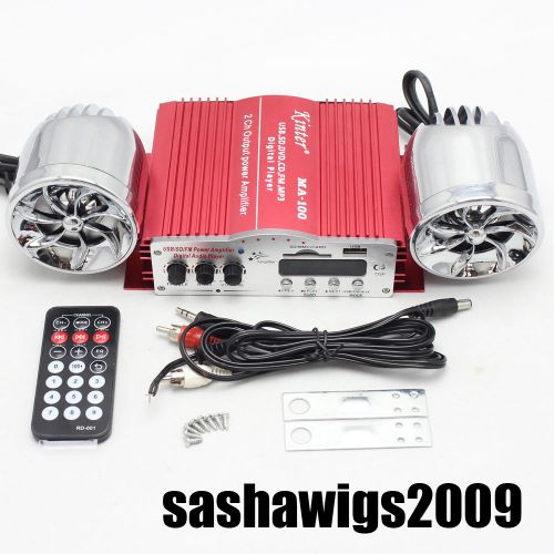 Red mini amplifier for dvd cd fm mp3 +2 silver metal speakers_ar010r+ar023+ar022