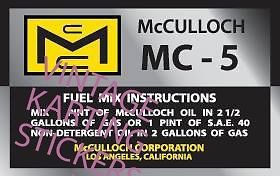 Vintage go kart, mcculloch engine id, mc-5, sticker, decal, reproduction