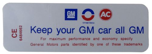 1969 1970 oldsmobile "keep your gm car all gm" air cleaner decal action line 6