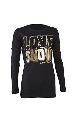 Divas snow gear ladies love snow bling long sleeve t-shirt - black (lg / large)