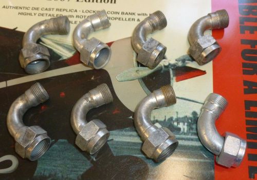 Lot of 8 aircraft ignition elbows cadmium plated steel 3/4" missing nut