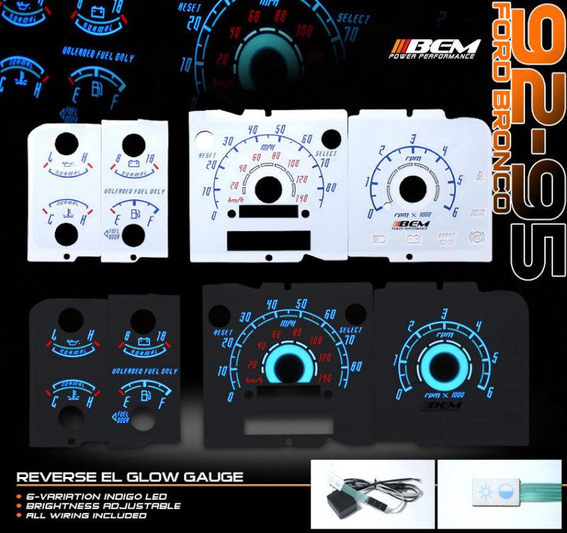1992-1995 ford bronco el reverse glow gauge instrument cluster face tachometer