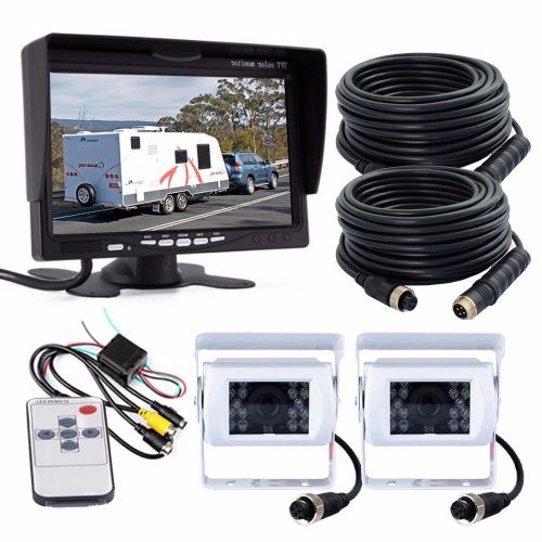 7&#034; lcd monitor waterproof rear view night vision backup ccd 2 camera for truck