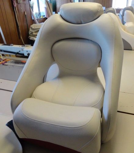 Crownline jet driver seat w / flip up bolster vinyl off white / red marine boat