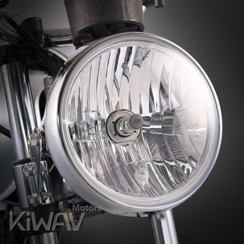7&#034; headlight h4 12v 60/55w chrome metal housing ece ns-2209s for motorcycle
