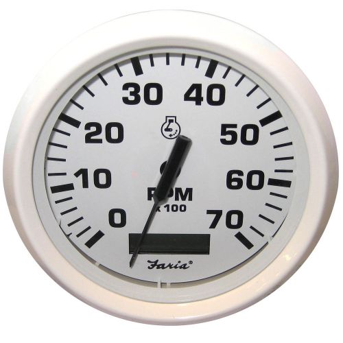 Faria dress white 4&#034; tachometer w/hourmeter - 7,000 rpm (gas - outboard) -33140