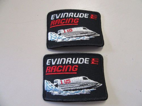Evinrude racing patch pair (2) 4 x 2 3/4&#034; red / black / white / blue marine boat